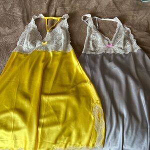 Victoria's Secret Yellow and Gray Lace Chemise Set